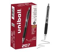uni-ball 207 stylos à encre gel rétractables, pointe grasse, 1 mm, noir, lot de 12