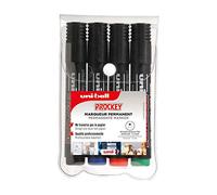 uni-ball 242545000 Prockey PM-126 Paquet de 4 Marqueurs indélébiles à pointe biseautée largeur de trait épaisse 5,7 mm Couleurs Assorties