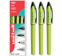 uni-ball Air Micro Lot de 3 stylos roller fins 0,5 mm Encre bleue Corps vert