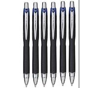Uni Ball Jetstream Lot de 6 stylos roller rétractables à encre pigmentée à séchage rapide Pointe large 1 mm et largeur de trait 0,45 mm Bleu