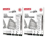 Uni-Ball Lot De 2 Coffrets Feutres Techniques Urban Sketching 8 + 1 Porte-Mines