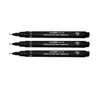 Uni-Ball Lot De 3 Feutres Technique Pin Pointe Calibrée 0,8mm Noir