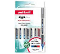 Uni-Ball Lot de 8 stylos rollers encre liquide UB-157 couleurs basiques
