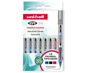Uni-Ball Lot de 8 stylos rollers encre liquide UB-157 couleurs basiques