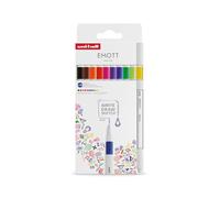 uni-ball - Mitsubishi Pencil - Pochette de 10 Feutres Emott - Pointe Fine Blanche 0,4 mm - Essential Colours