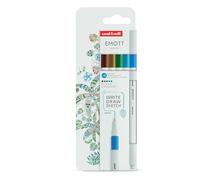 uni-ball - Mitsubishi Pencil - Pochette de 5 Feutres Emott - Pointe Fine Blanche 0,4 mm - Island Colours