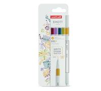 uni-ball - Mitsubishi Pencil - Pochette de 5 Feutres Emott - Pointe Fine Blanche 0,4 mm - Retro Colours