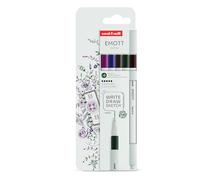 uni-ball - Mitsubishi Pencil - Pochette de 5 Feutres Emott - Pointe Fine Blanche 0,4 mm - Vintage Colours