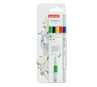 uni-ball - Mitsubishi Pencil - Pochette de 5 Feutres Emott - Pointe Fine Blanche 0,4 mm - Vivid Colours