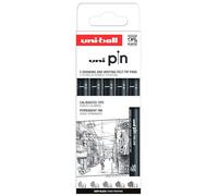 uni-ball - Mitsubishi Pencil - Pochette de 5 Feutres Uni Pin - Pointes Calibrées Paires Très Fines à Moyennes - Encre Noire - Pair