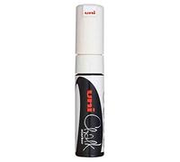 uni-ball PWE-8K Marqueur blanc liquide effet craie avec pointe biseautée (8 mm) pour tableau blanc, tableau noir, menu et fenêtres en verre - Non permanent - Se nettoie avec une lingette humide