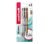 Uni-Ball Signo UM-153 Lot de 3 stylos à bille à encre gel métallique Pointe large de 1 mm pour loisirs créatifs pour enfants et adultes Encre unie super résistante à la décoloration et à l'eau Doré