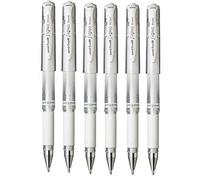 Uni Ball UM-153 Signo Lot de 6 stylos roller à encre gel métallique Pointe 1 mm Largeur de trait 0,65 mm Avec poignée en caoutchouc Blanc