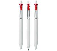 Uni-Ball UMN-S-05 Retractable Gel Ink Rollerball Pens - 0.5mm Tip Nib - White Barrel - Red Ink - Pack of 3