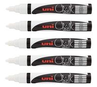 Uni Ball - Uni Mitsubishi Pencil - Marqueurs Craie Chalk Marker Pwe-5m - Multi-Usage - Résistant À La Pluie - Idéal Vitre Miroir Tableau Ardoise - Pointe Conique Medium - Lot De 5 - Blanc