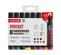uni-ball UNIBALL PROCKEY PM122, 8 Marqueurs permanents 1,2-1,8mm - Assortis | Uni Mitsubishi Pencil - Super Ink pigmentée, permanent inodore, couvrance totale, Ne traverse pas le papier, Multisupport