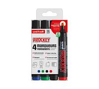 Marqueur permanent Uni Ball Prockey couleurs assorties pointe biseautée 2 à 6 mm - Pochette de 4