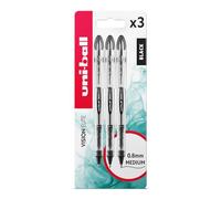 Uni-Ball Vision Elite UB-200 Lot de 3 stylos roller Pointe moyenne 0,8 mm pour écriture manuscrite, dessin, art et coloriage Encre liquide Uni Super résistante à l'eau et à la décoloration Noir