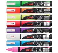 Uni Couleur Marqueurs craie liquide Pointe (1,8-2,5 mm) plume à pointe ogive pour tableau blanc Couleurs assorties Tableau Noir Menu Windows en verre Lingette humide non permanent (8 stylos - Blanc Rouge Bleu clair Violet fluorescent Jaune Fluorescent Vert Rose Fluo Orange Fluo) pwe-5