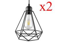 UNI Diamant Suspension Filaire en Métal Rétro Vintage Lustre de Fer Plafonnier Luminaire Salon Chambre Couloir(Lot de 2)