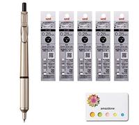 Uni Jetstream Edge Stylo à bille à base d'huile 0,28 mm, corps or champagne (SXN100328.25) + recharges pour stylo à bille Jetstream Edge 0,28 mm (SXR-203-28 Noir) 5 recharges et notes adhésives