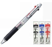 Uni Jetstream Stylo à bille 3 couleurs encre noire rouge bleue 0,38 mm transparent (SXE340038.T) + recharge 0,38 3 couleurs
