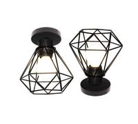 UNI Lampe de Plafond 16cm Noir 2 Pack Plafonnier Cage Diamant en Métal Luminaire pour Chambre Couloir Salon
