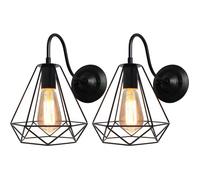 UNI Lot de 2 Applique Murale Intérieur Industrielle Cage Diamant Rétro Lampe Murale E27 40W Noir