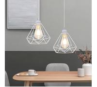 UNI Lot de 2 Pendentif Cage Diamant Plafonnier Lustre Vintage Industrielle Rétro Luminaire Salle à Manger Chambre Cuisine Blanc