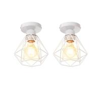 UNI Lot de 2 Plafonnier Cage Diamant E27 16cm Rétro Industrielle Lustre Suspension pour Couloir Escalier Chambre Blanc