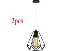 UNI Lustre Suspension Cage Forme Diamant Luminaire Ajustable Noir 2pcs