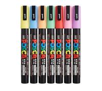 UNI Mitsubishi POSCA PC-3M - Lot de 7 Marqueurs de Peinture Pastel | Pointe Fine,Poussières/Pastel Couleurs Douces/Pastel, Encre Opaque, Résistant à l'Eau, Coffret Cadeau, Importé du Japon,