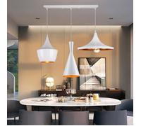 UNI Modern Lustre Suspension 3 Lumières en Barre E27 Plafonnier Abat-jour en Métal Blanc Luminaire Salle à Manger Chambre Hôtel
