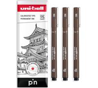 Uni Pin Fineliner Lot de 3 stylos à dessin Encre sépia Pointe 0,1 mm Boîte cadeau