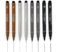 Uni Pin Fineliner Set de 8 stylos à dessin -0,1 mm/0,5 mm - Noir, gris foncé, gris clair et sépia