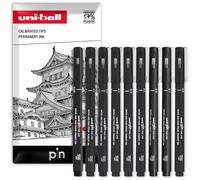 Uni Pin Fineliner Set de 9 stylos à dessin à encre noire à épaisseur de pointes différentes