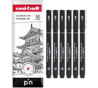 Uni Pin Fineliner Stylo à dessin - Encre noire - Dans un coffret cadeau (lot de 6, 0,1 mm)