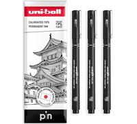 Uni Pin Fineliner Stylo à dessin - Encre noire - Pointe 0,9 mm - Lot de 3 dans une enveloppe cadeau