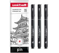 Uni Pin Lot de 3 stylos à dessin à pointe fine - Encre noire - Pointe de 1,2 mm