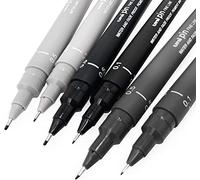 Uni Pin Lot de 6 stylos à dessin Fineliner - Tons gris - 0,1/0,5 mm