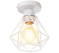 UNI Plafonnier Cage Diamant E27 16cm Rétro Industrielle Lustre Suspension pour Couloir Escalier Chambre Blanc