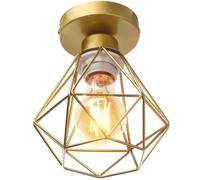 UNI Plafonnier Cage Diamant E27 16cm Rétro Industrielle Lustre Suspension pour Couloir Escalier Chambre Doré