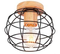 UNI Plafonnier Vintage Rétro Luminaire Industrielle en Métal et Bois E27 40W Noir