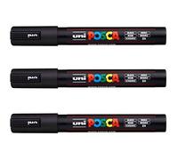 Uni POSCA - 3 Marqueurs Noirs PC5M - Pointe Conique Moyenne - Marqueur Peinture Base Eau - Tout Support - Pour Papier Textile Verre