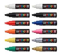 Uni Posca - Lot de 12 marqueurs professionnels, marqueurs noir et blanc supplémentaires - PC-8K