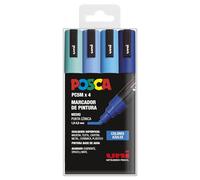 UNI Posca Lot de 4 marqueurs PCM5 Bleu Pointe Conique Moyen