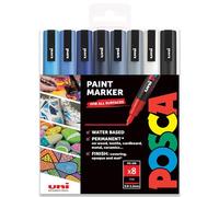 Uni Posca - Lot de 8 marqueurs d’art avec boîte cadeau, couleurs tons froids - PC-3M