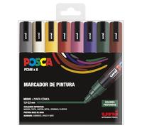 UNI Posca Lot de 8 marqueurs PC5M à pointe conique Couleurs foncées