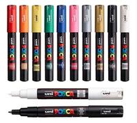 Uni Posca PC-1M Ensemble de 12 marqueurs professionnels pour peinture avec marqueurs noir + blanc supplémentaires