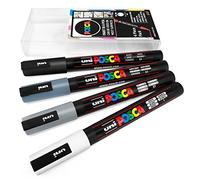 Uni Posca - PC-3 M Art Peinture marqueurs - Lot de 4 - Portefeuille en plastique - Tons de gris